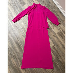 Vtg 70s Carrie Ltd Chiffon Long Sleeve Gown Dress Pink Size 8 Union Made